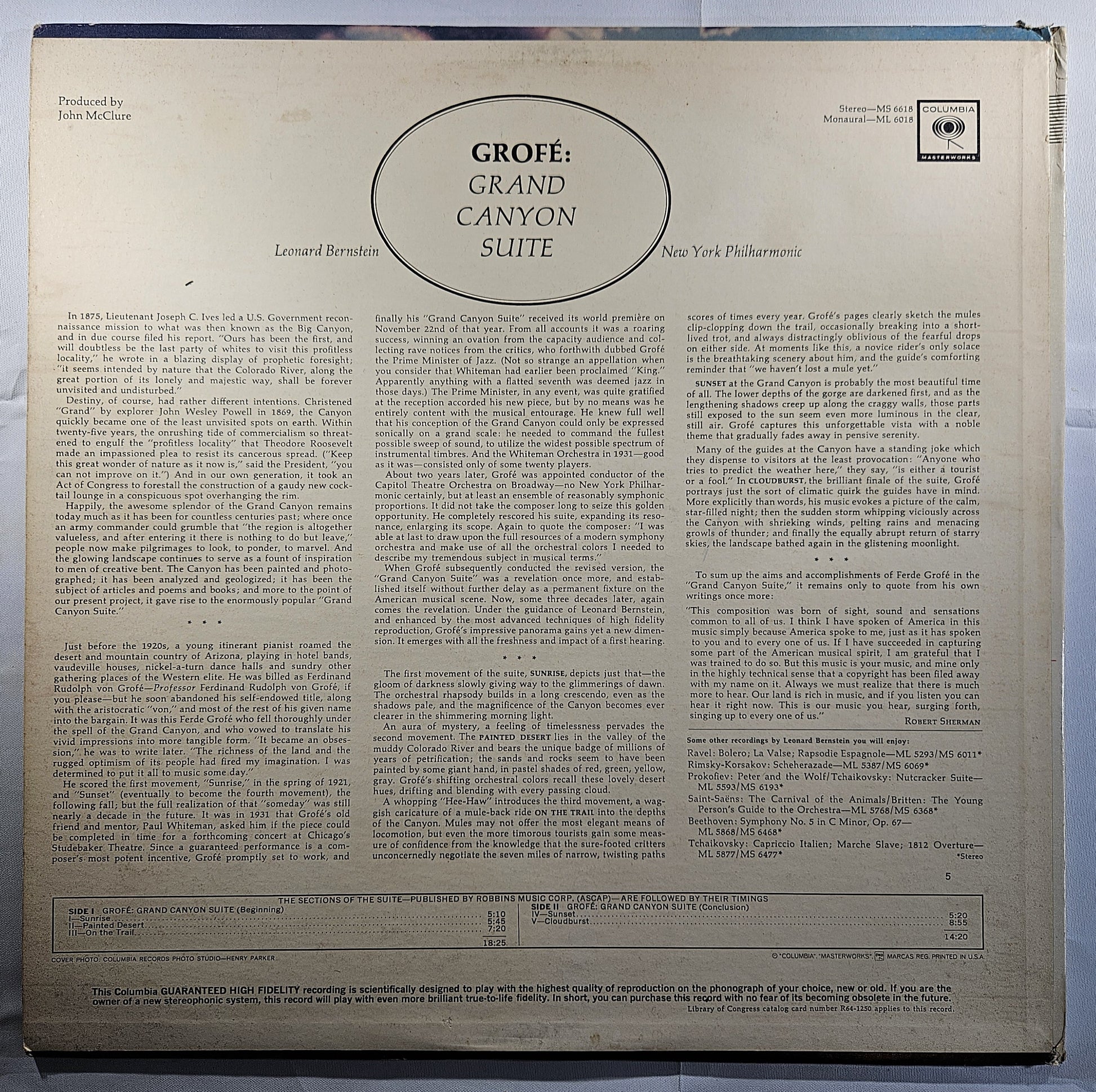 Leonard Bernstein - Grofe: Grand Canyon Suite [Used Vinyl Record LP]