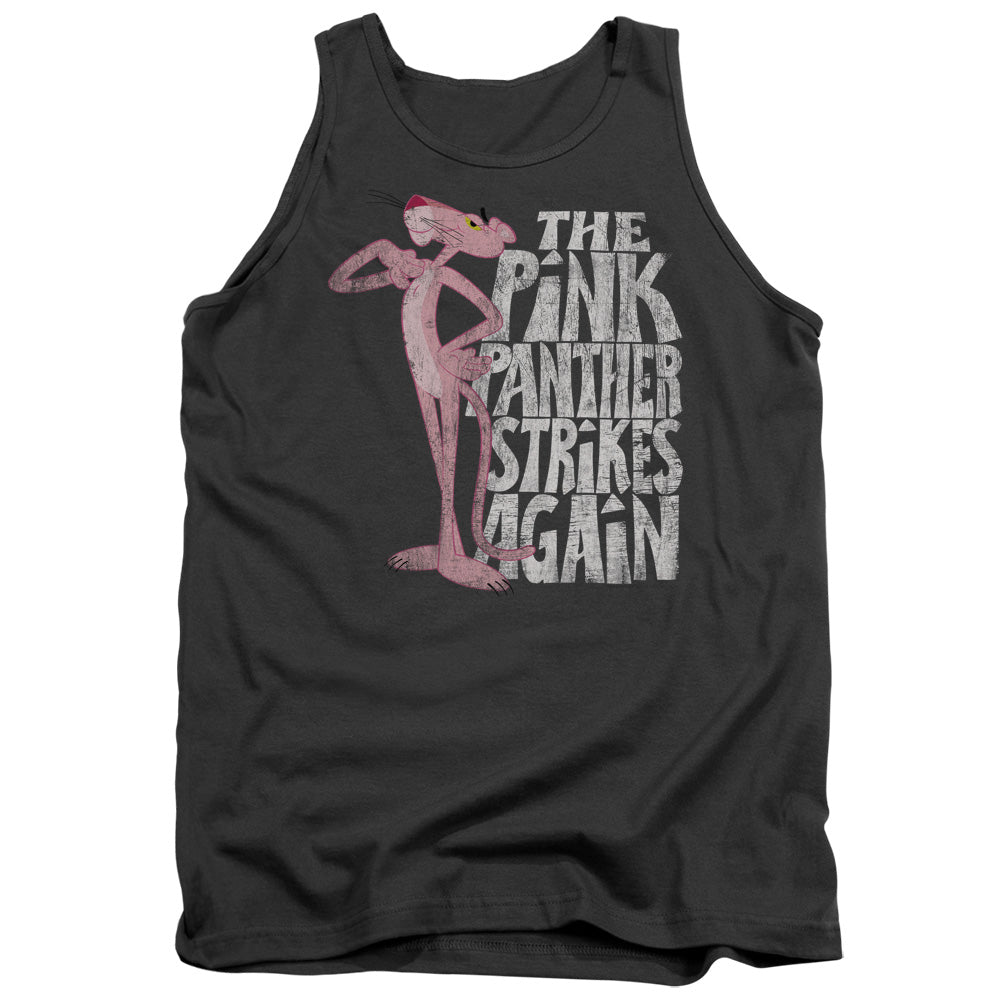 Pink Panther Strikes Again Mens Tank Top Shirt Charcoal Officially Licensed