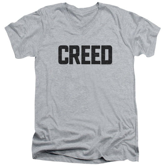 Creed Cracked Logo Mens Slim Fit V-Neck T Shirt Athletic Heather Officially Licensed