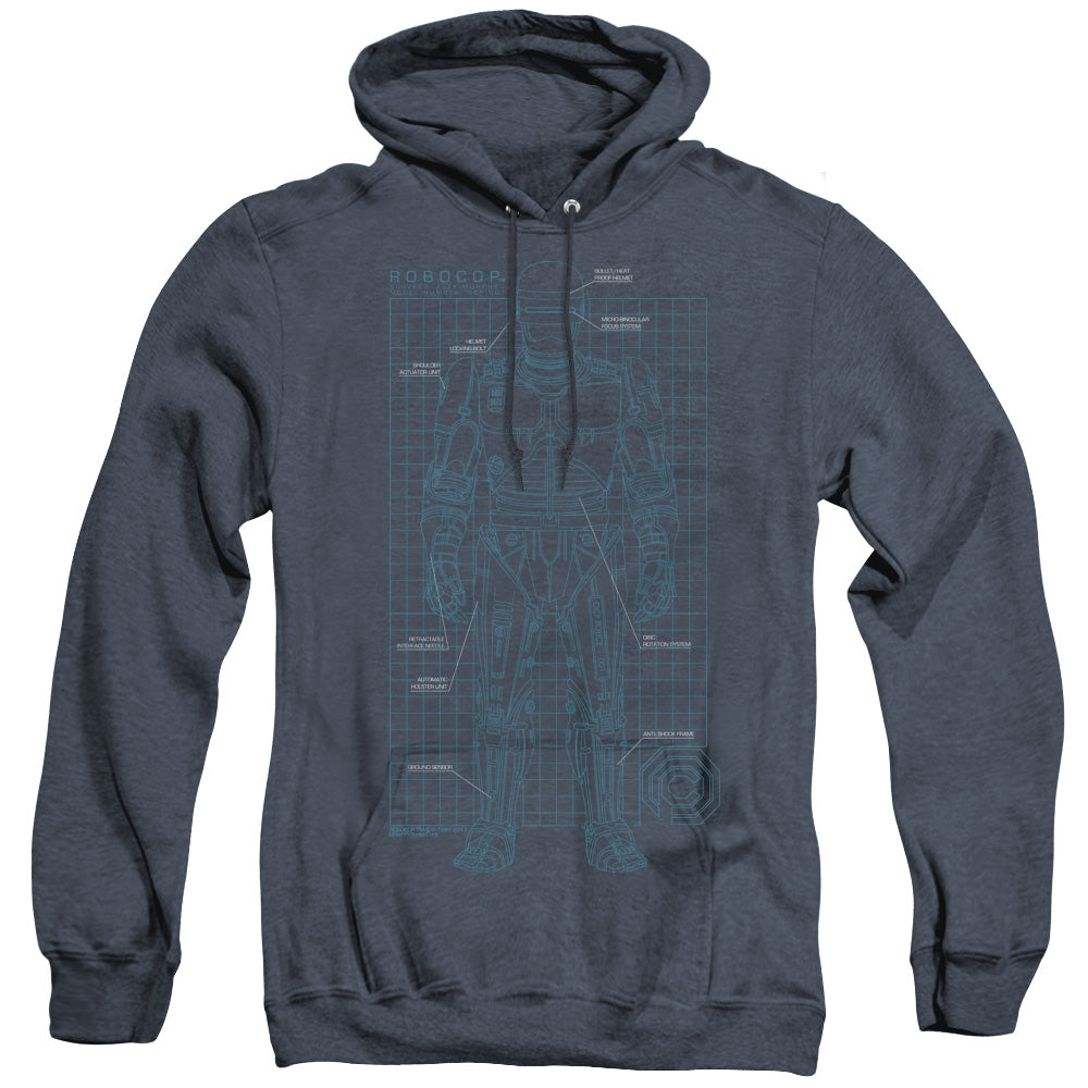 Robocop Schematic Mens Heather Hoodie Navy Officially Licensed