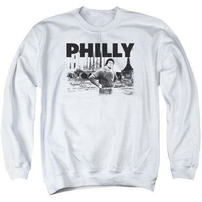 Rocky Philly Mens Crewneck Sweatshirt White Officially Licensed