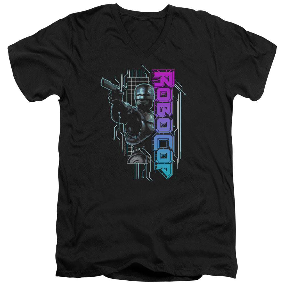 Robocop Robo Neon Mens Slim Fit V Neck T Shirt Black Officially Licensed