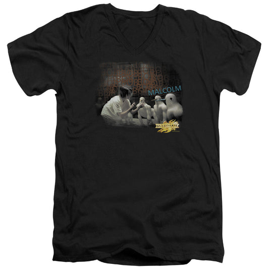 Mirrormask Bob Malcolm Mens Slim Fit V-Neck T Shirt Black Officially Licensed