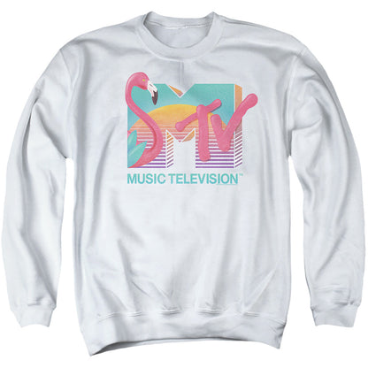 Mtv Flamingo Logo Mens Crewneck Sweatshirt White Officially Licensed