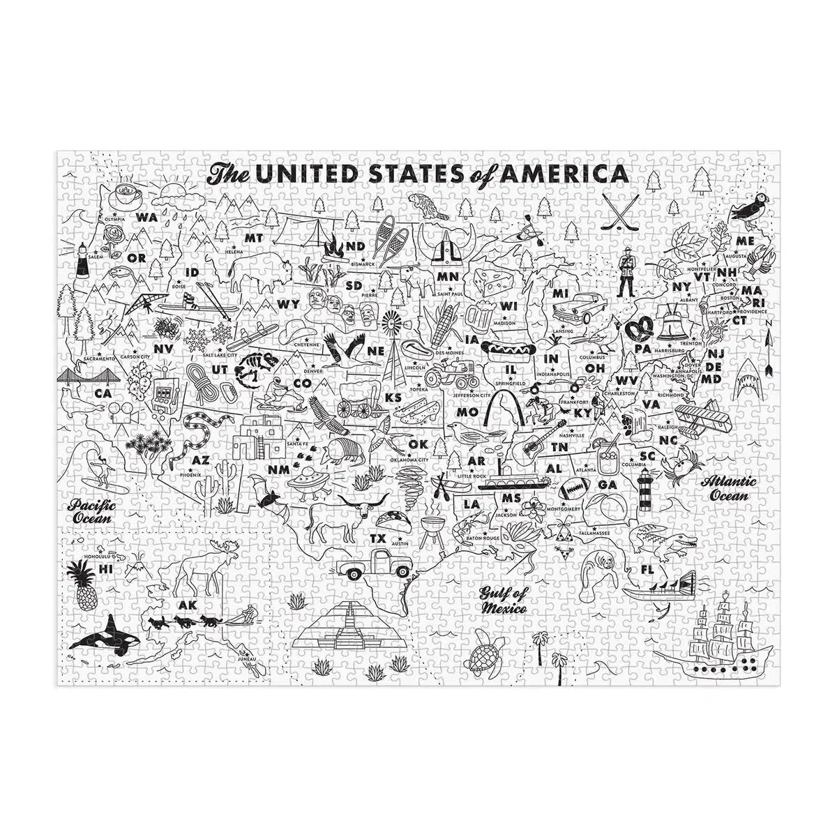 Maptote USA Color-In 1000 Piece Jigsaw Puzzle Galison