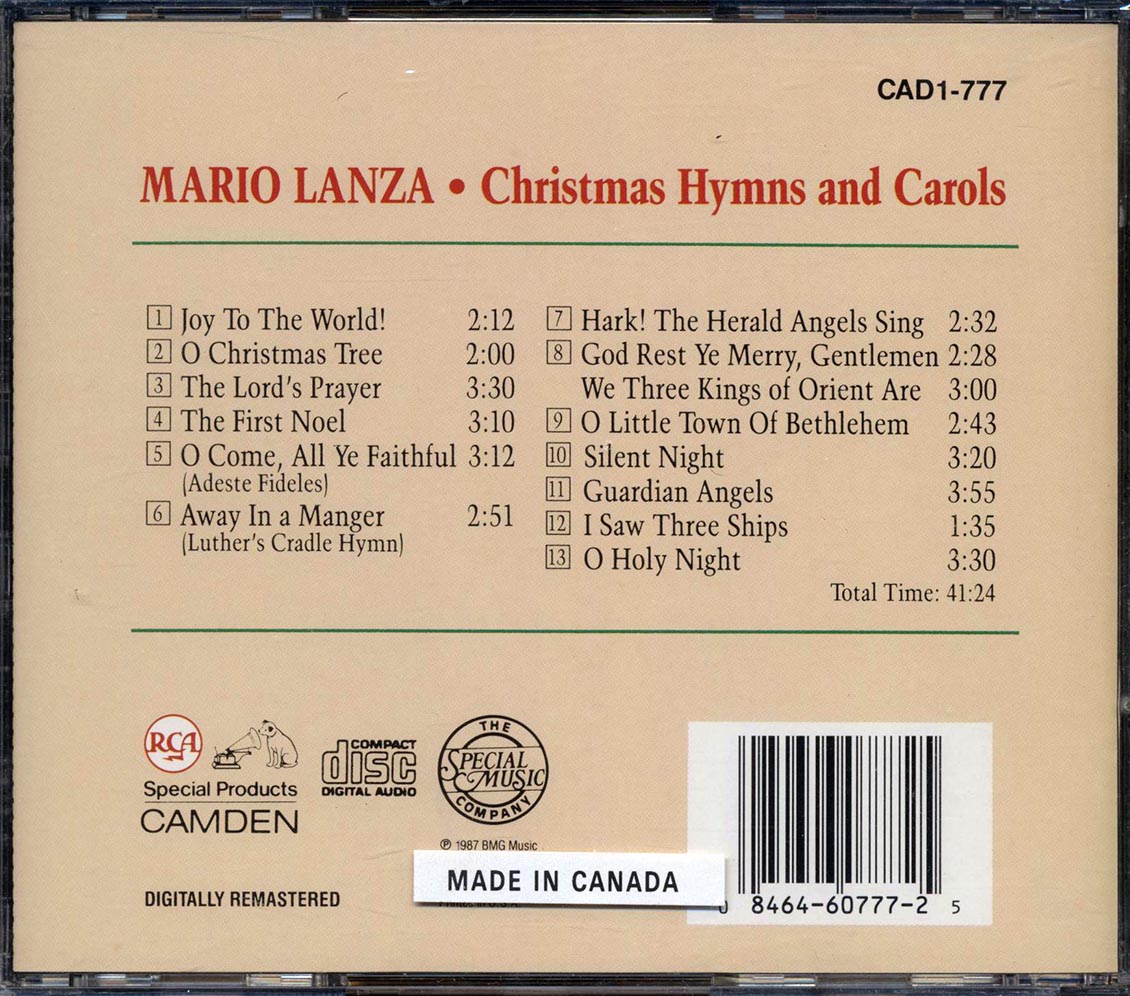 Mario Lanza - Christmas Hymns and Carols [1995 New CD]