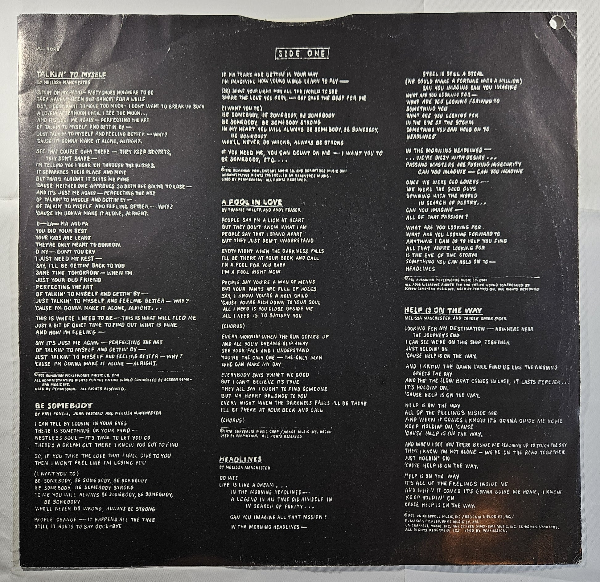 Melissa Manchester - Help Is on the Way [1976 Promo] [Used Vinyl Record LP]