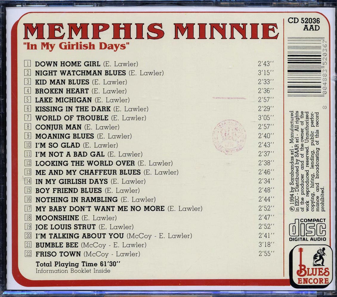 Memphis Minnie - In My Girlish Days [1994 Compilation] [New CD]