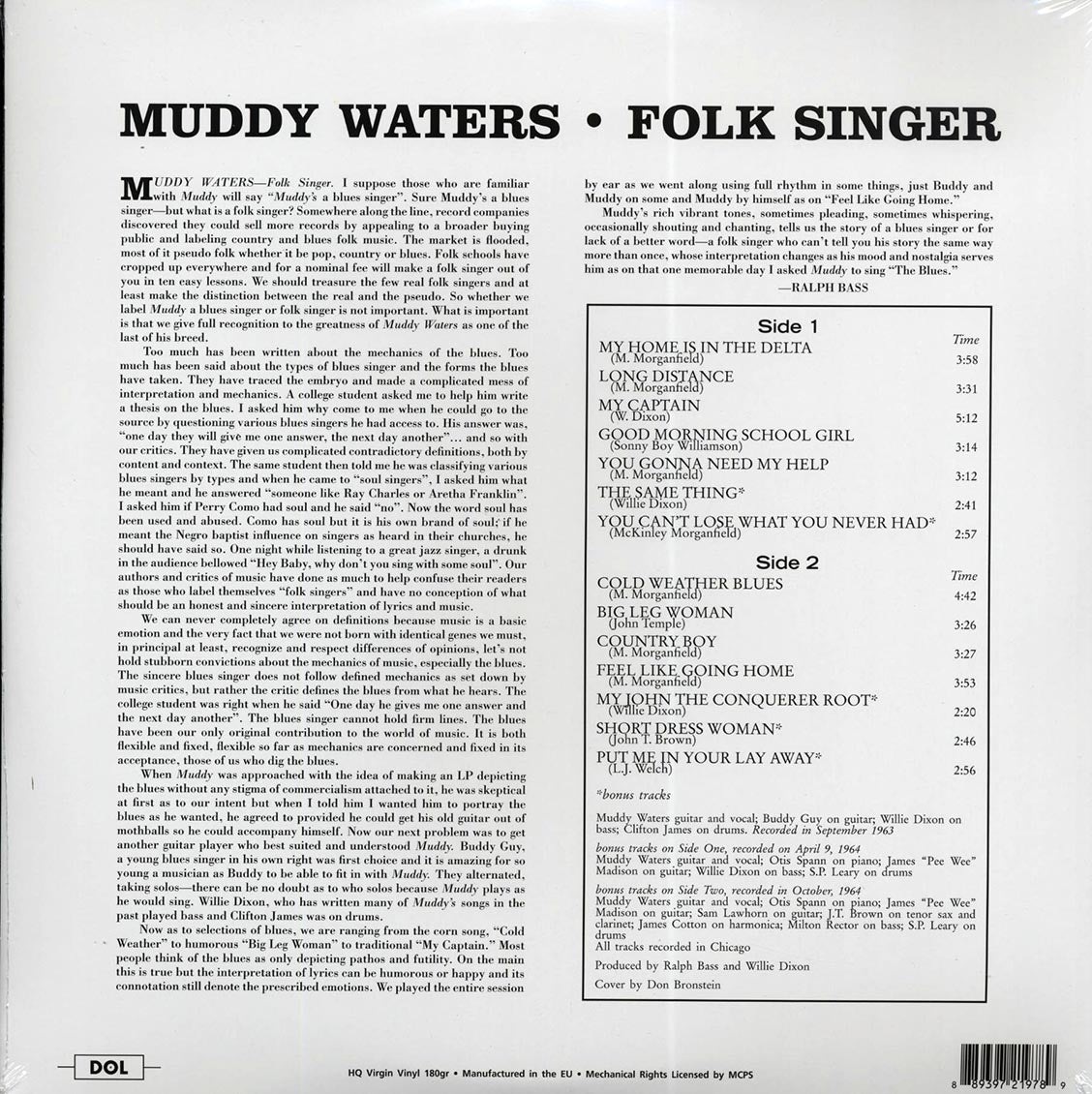 Muddy Waters - Folk Singer [2013 Reissue 180G] [New Vinyl Record LP]