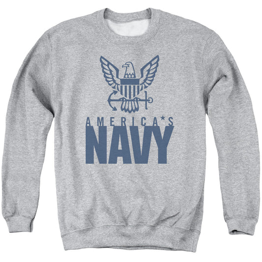 Navy Eagle Logo Mens Crewneck Sweatshirt Athletic Heather Officially Licensed