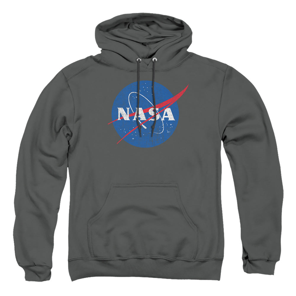 Nasa Meatball Logo Distressed Mens Hoodie Charcoal Officially Licensed
