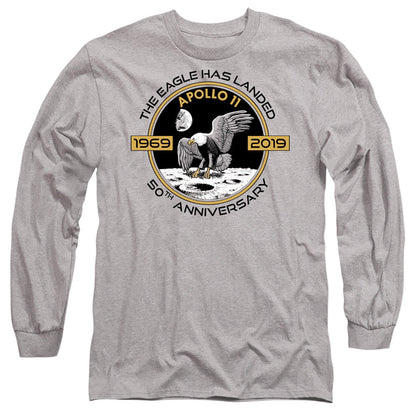 Nasa Apollo Circle 50Th Mens Long Sleeve Shirt Athletic Heather Officially Licensed