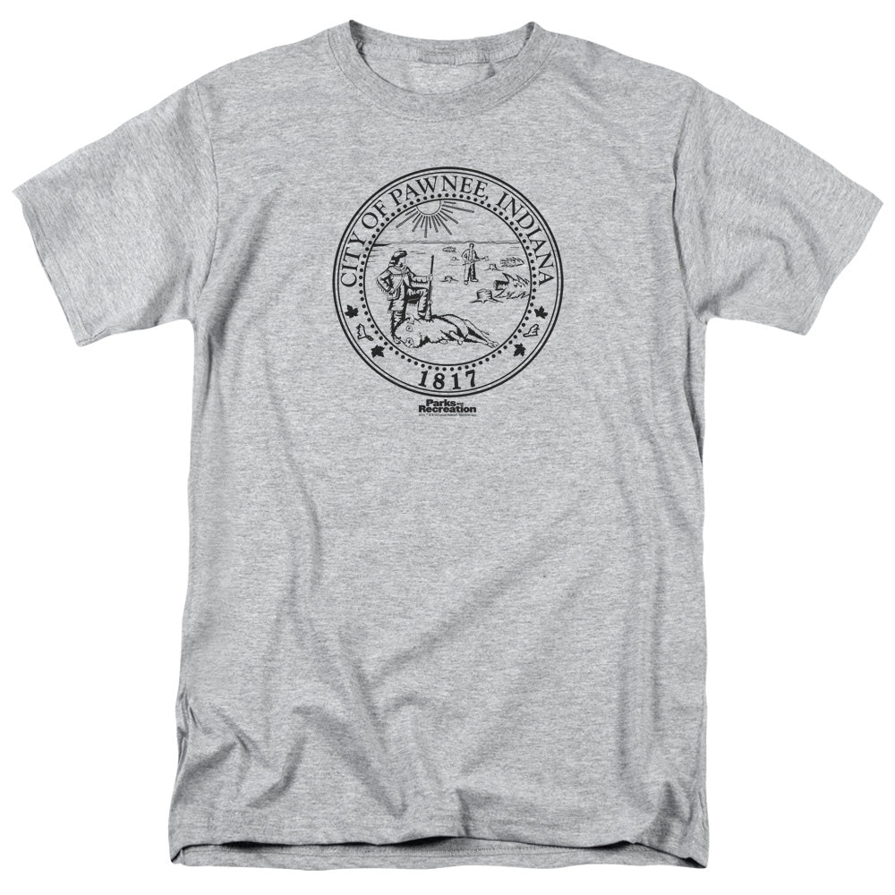 Parks And Rec Pawnee Seal Mens T Shirt Athletic Heather Officially Licensed