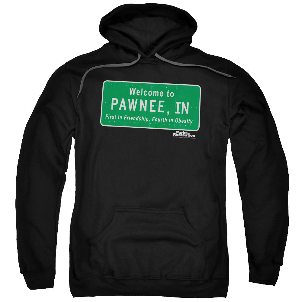 Parks And Rec Pawnee Sign Mens Hoodie Black
