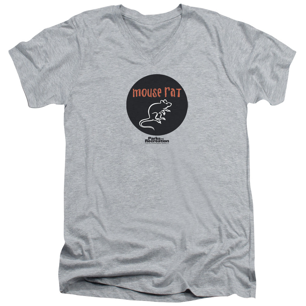 Parks & Rec Mouse Rat Circle Mens Slim Fit V Neck T Shirt Athletic Heather