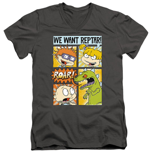 Rugrats We Want Reptar! Comic Mens Slim Fit V-Neck T Shirt Charcoal Officially Licensed