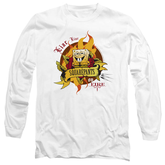 Spongebob Liar Liar Pants On Fire Mens Long Sleeve Shirt White Officially Licensed
