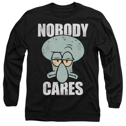 Spongebob Nobody Cares Meme Mens Long Sleeve Shirt Black Officially Licensed