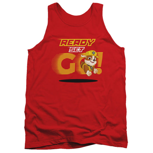 Paw Patrol Ready Set Go! Rubble Mens Tank Top Shirt Red Officially Licensed