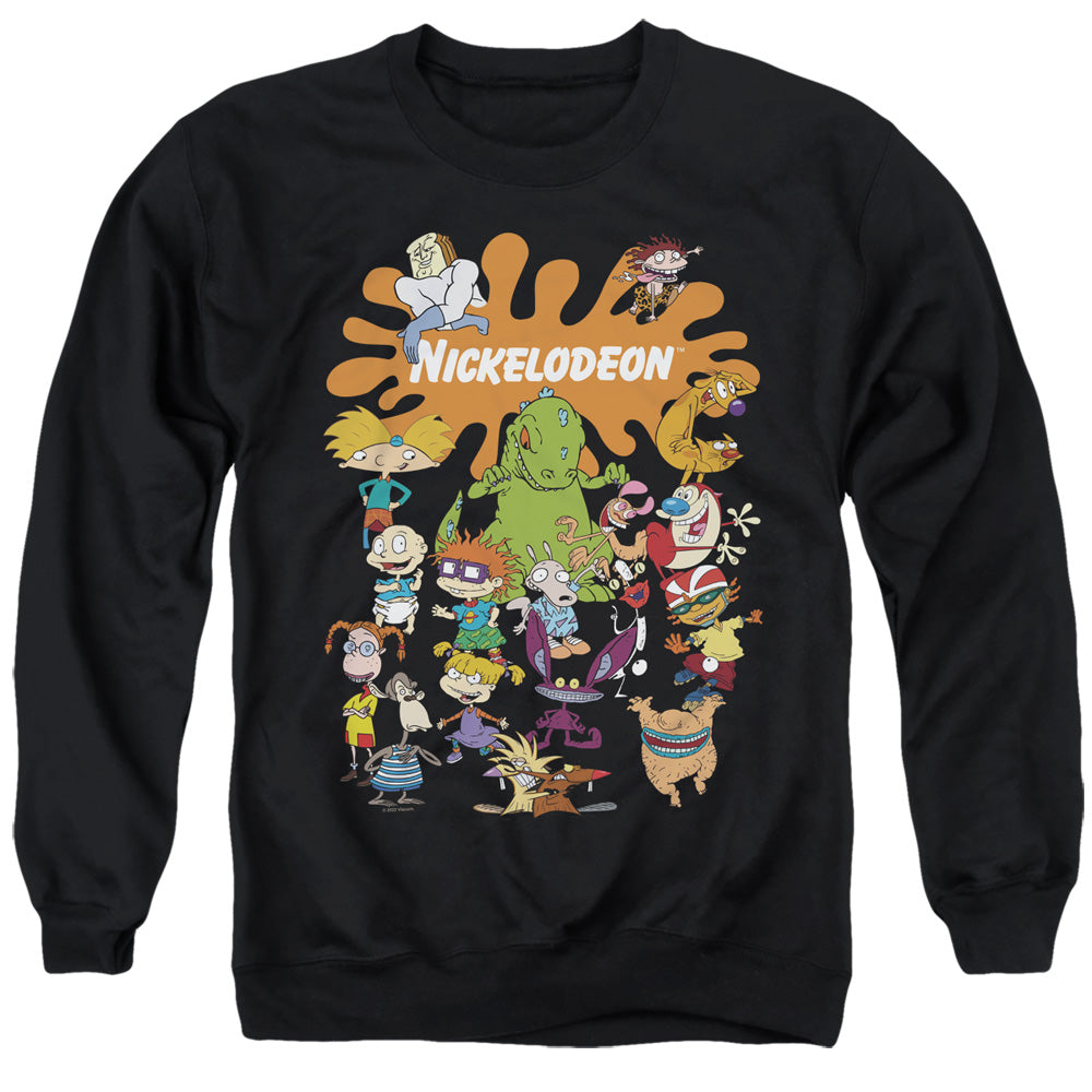 Nickelodeon Brand Nick Splat Group Mens Crewneck Sweatshirt Black Officially Licensed