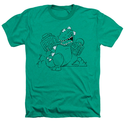Rugrats Reptar Destroys City Heather Mens T Shirt Kelly Green Officially Licensed
