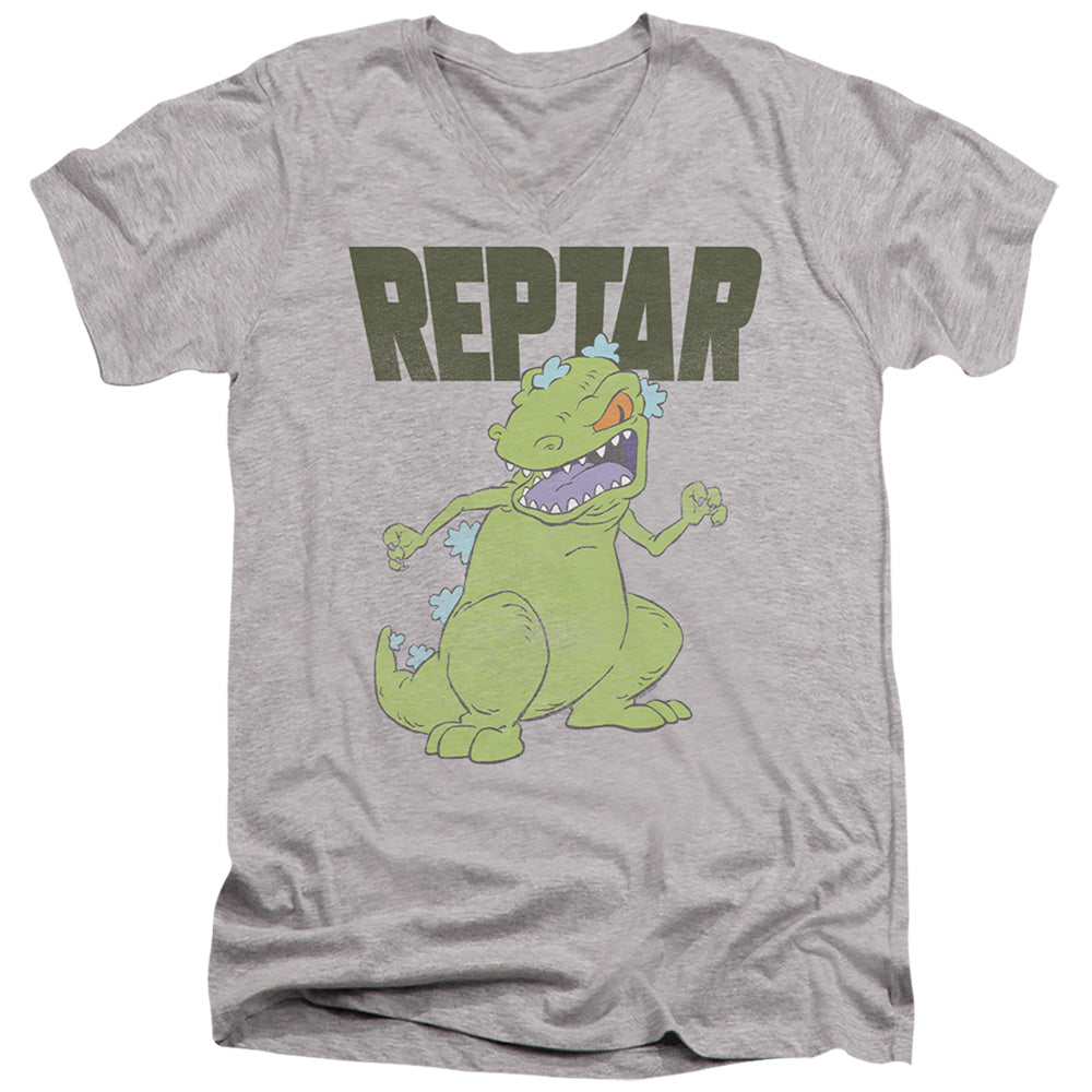 Rugrats Reptar Big Mens Slim Fit V-Neck T Shirt Athletic Heather Officially Licensed