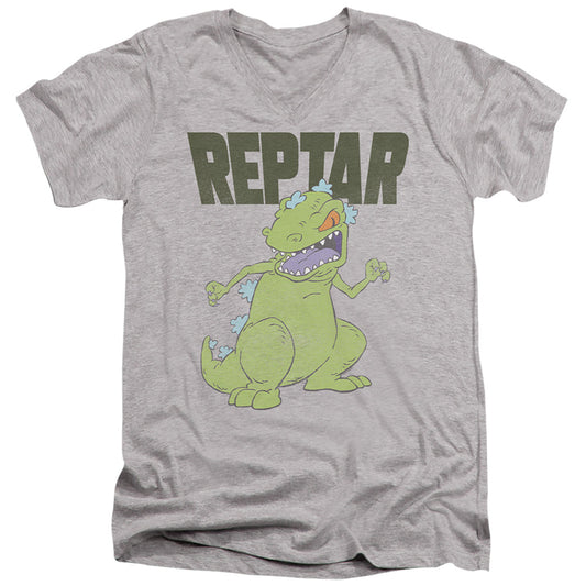 Rugrats Reptar Big Mens Slim Fit V-Neck T Shirt Athletic Heather Officially Licensed