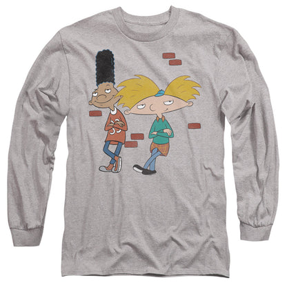 Hey Arnold Arnold And Gerald Leaning Mens Long Sleeve Shirt Athletic Heather Officially Licensed