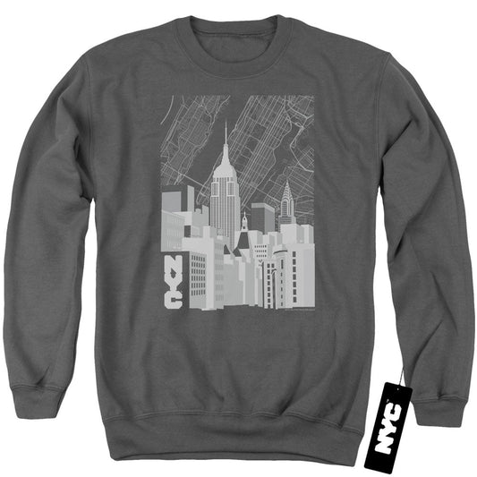 New York City Manhattan Monochrome Mens Crewneck Sweatshirt Charcoal