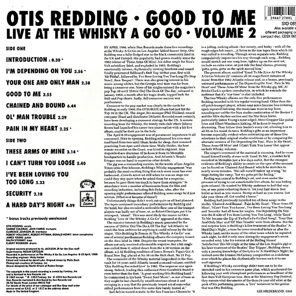 Otis Redding - Good to Me: Live at The Whisky A Go Go [1993 New Vinyl Record LP]