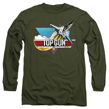 Top Gun Distressed Logo Mens Long Sleeve Shirt Military Green Officially Licensed