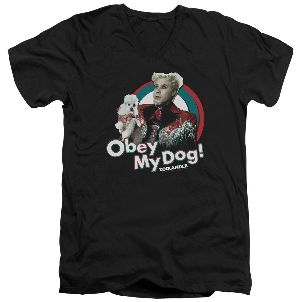 Zoolander Obey My Dog Mens Slim Fit V-Neck T Shirt Black Officially Licensed