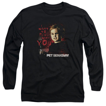 Pet Sematary I Want To Play Mens Long Sleeve Shirt Black Officially Licensed