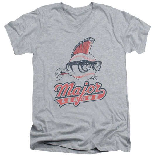 Major League Vintage Logo Mens Slim Fit V-Neck T Shirt Athletic Heather Officially Licensed