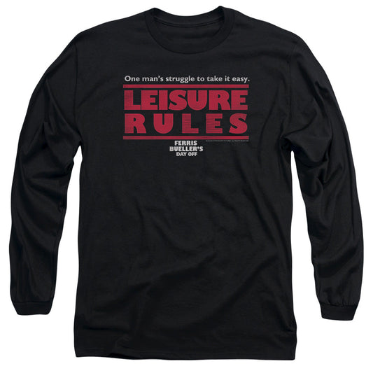 Ferris Buellers Day Off Leisure Rules Mens Long Sleeve Shirt Black Officially Licensed