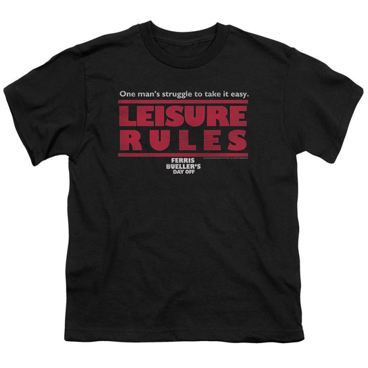 Ferris Buellers Day Off Leisure Rules Kids Youth T Shirt Black Officially Licensed