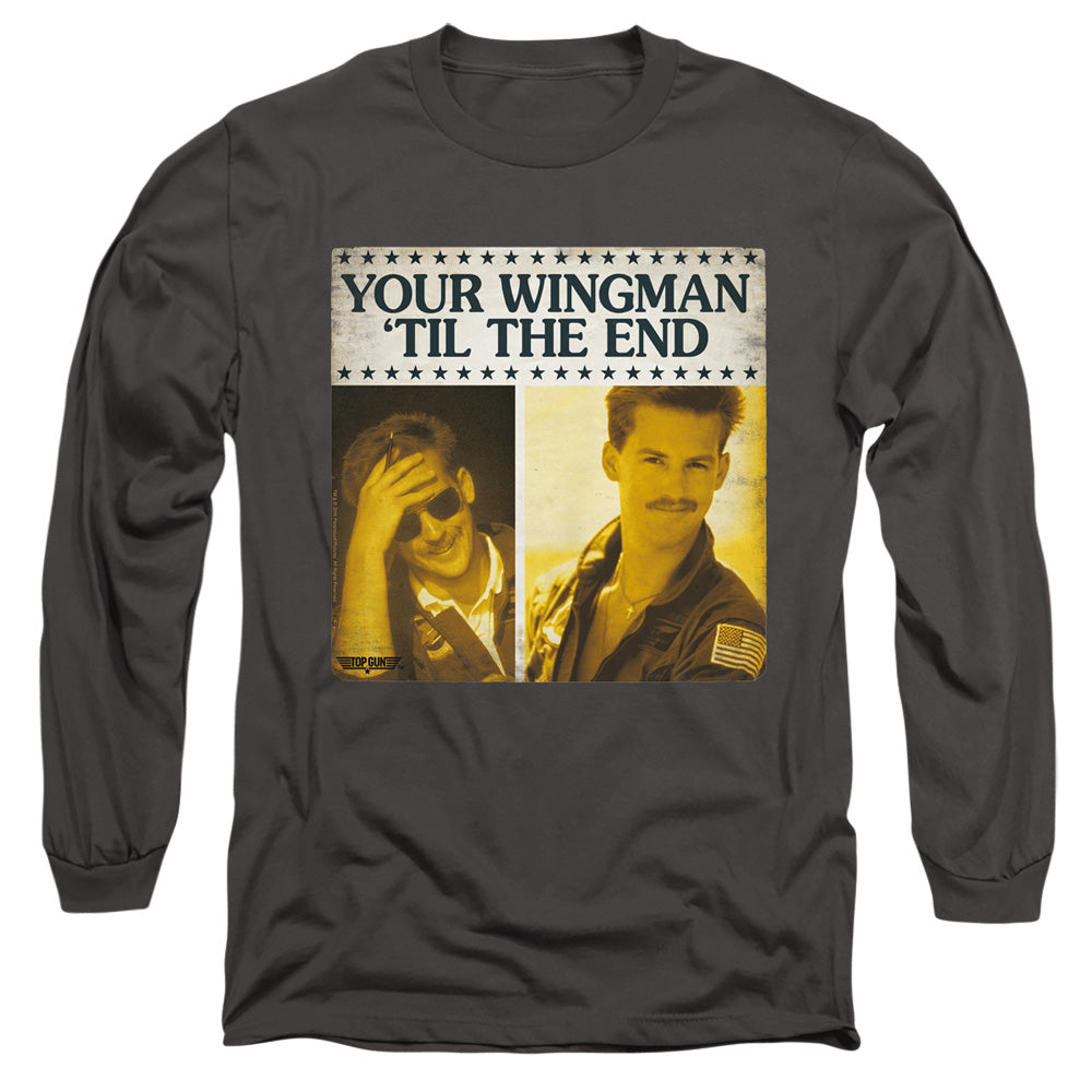 Top Gun Til The End Mens Long Sleeve Shirt Charcoal Officially Licensed