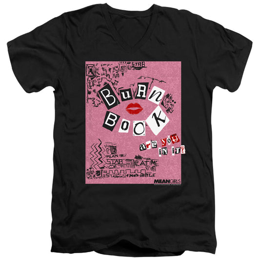 Mean Girls Burn Book Mens Slim Fit V-Neck T Shirt Black Officially Licensed