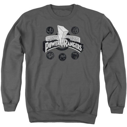 Power Rangers Power Coins Mens Crewneck Sweatshirt Charcoal Officially Licensed