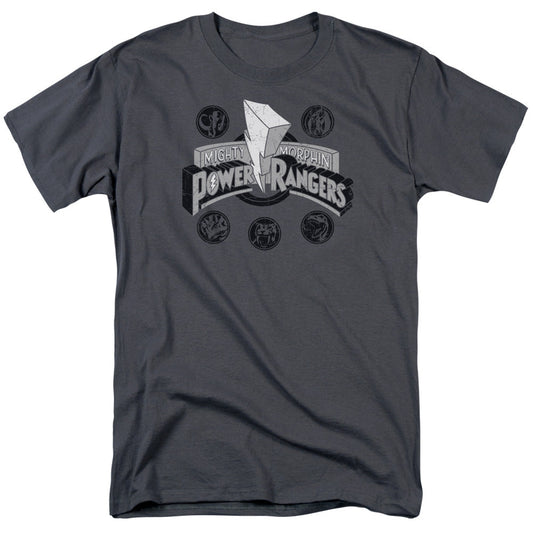 Power Rangers Power Coins Mens T Shirt Charcoal Officially Licensed