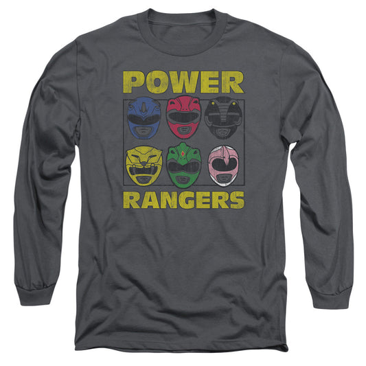 Powr Rangers Ranger Heads Mens Long Sleeve Shirt Charcoal Officially Licensed