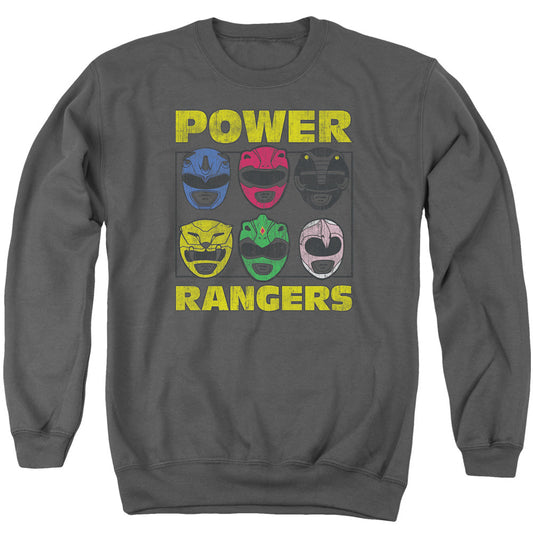 Power Rangers Ranger Heads Mens Crewneck Sweatshirt Charcoal Officially Licensed