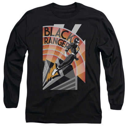 Power Rangers Black Ranger Deco Mens Long Sleeve Shirt Black Officially Licensed