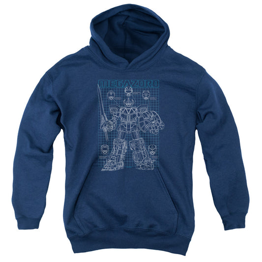 Power Rangers Mega Plans Kids Youth Hoodie Navy Blue Officially Licensed