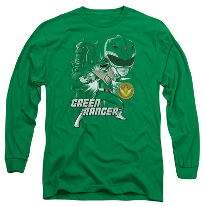 Power Rangers Green Ranger Mens Long Sleeve Shirt Kelly Green Officially Licensed