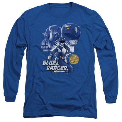 Power Rangers Blue Ranger Mens Long Sleeve Shirt Royal Blue Officially Licensed