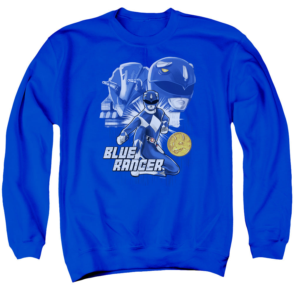 Power Rangers Blue Ranger Mens Crewneck Sweatshirt Royal Blue Officially Licensed