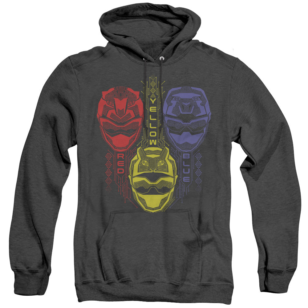 Power Rangers Red Yellow Blue Mens Heather Hoodie Black Officially Licensed