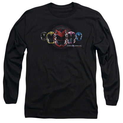 Power Rangers Head Group Mens Long Sleeve Shirt Black Officially Licensed