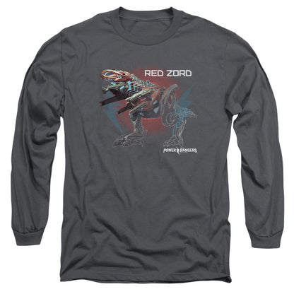 Power Rangers Red Zord Mens Long Sleeve Shirt Charcoal Officially Licensed
